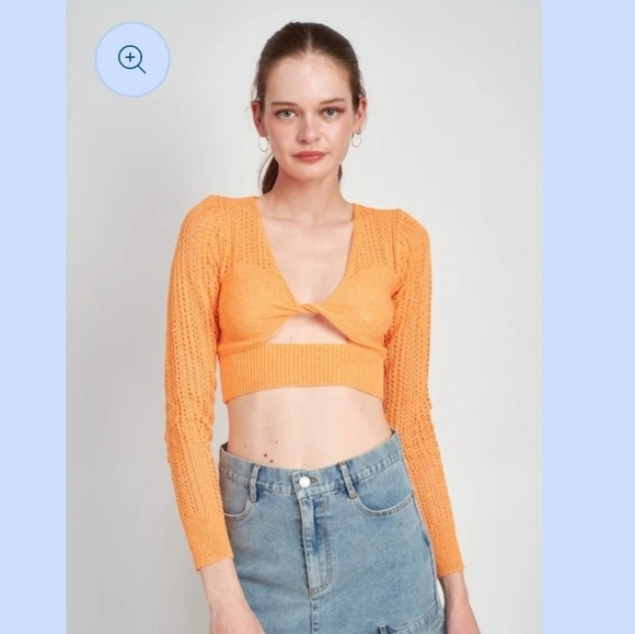 Emory Park Knit Crochet Crop Top Size Small - Picture 2 of 10
